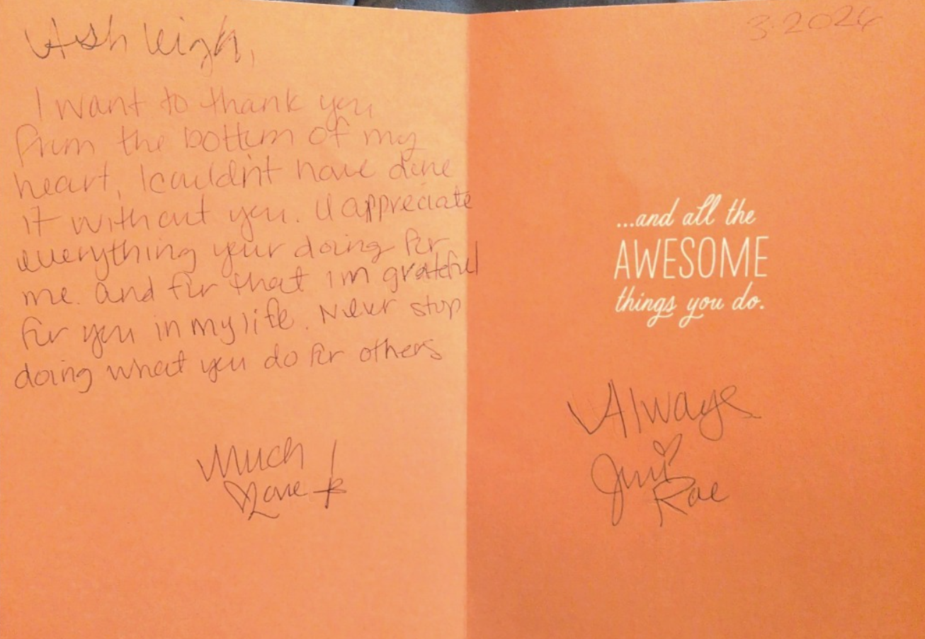 One of Our Care Coordinators Receives a Thank You Note